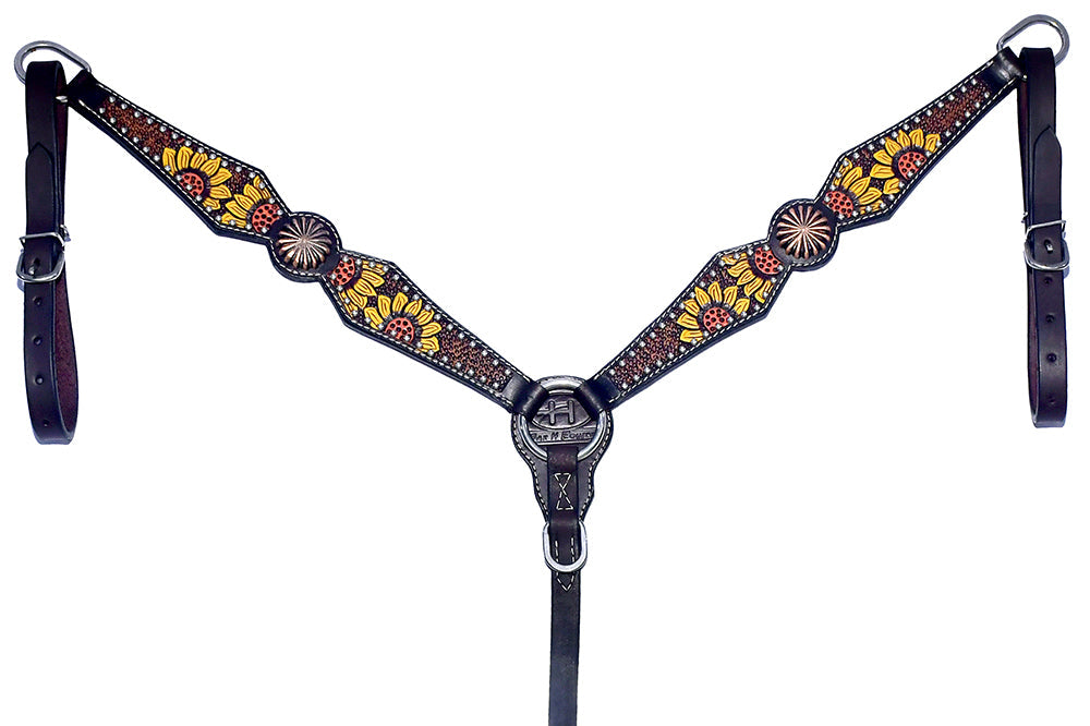 Bar H Equine Genuine Western American Leather Horse Premium Headstall &amp; Breast Collar Set