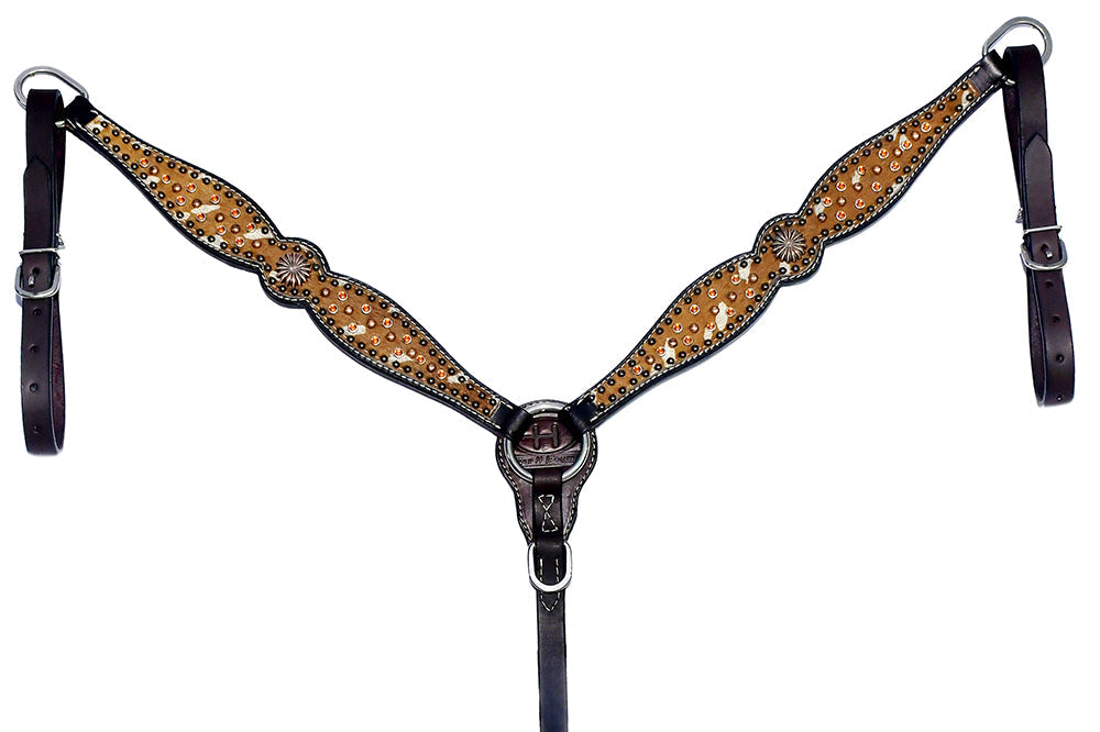 Bar H Equine Western Horse Genuine American Leather Wither Straps Breast Collar Headstall Tack Set