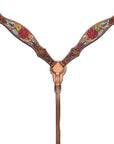 Bar H Equine Western Horse Genuine Leather Floral Design Hand Painted  Breast Collar Tan