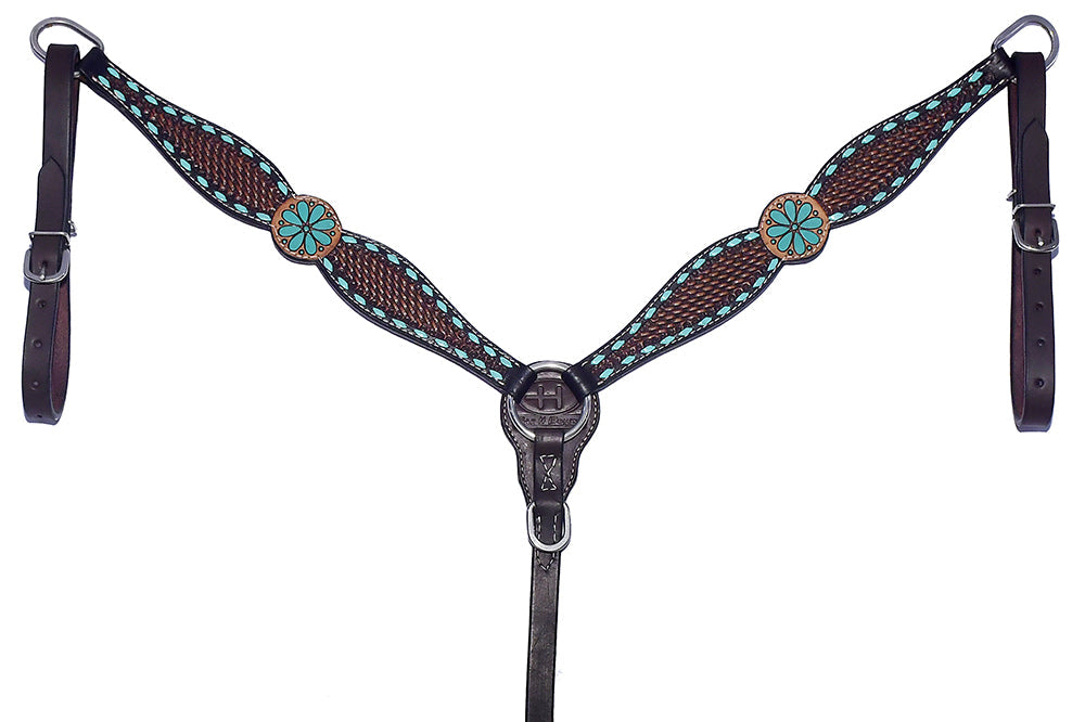 Bar H Equine Genuine Western American Leather Horse Premium Headstall &amp; Breast Collar Set