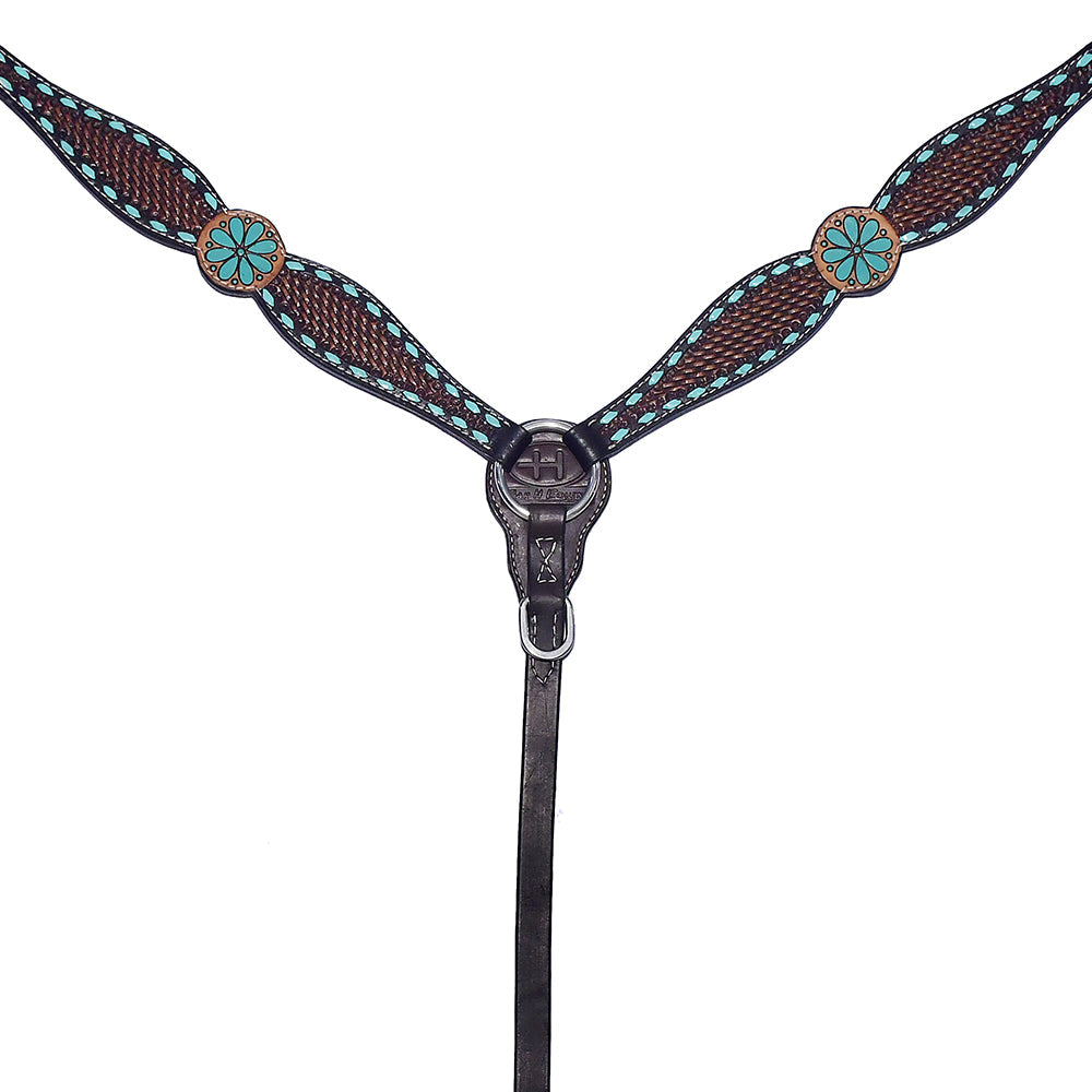 Bar H Equine Genuine Western American Leather Horse Premium Headstall &amp; Breast Collar Set