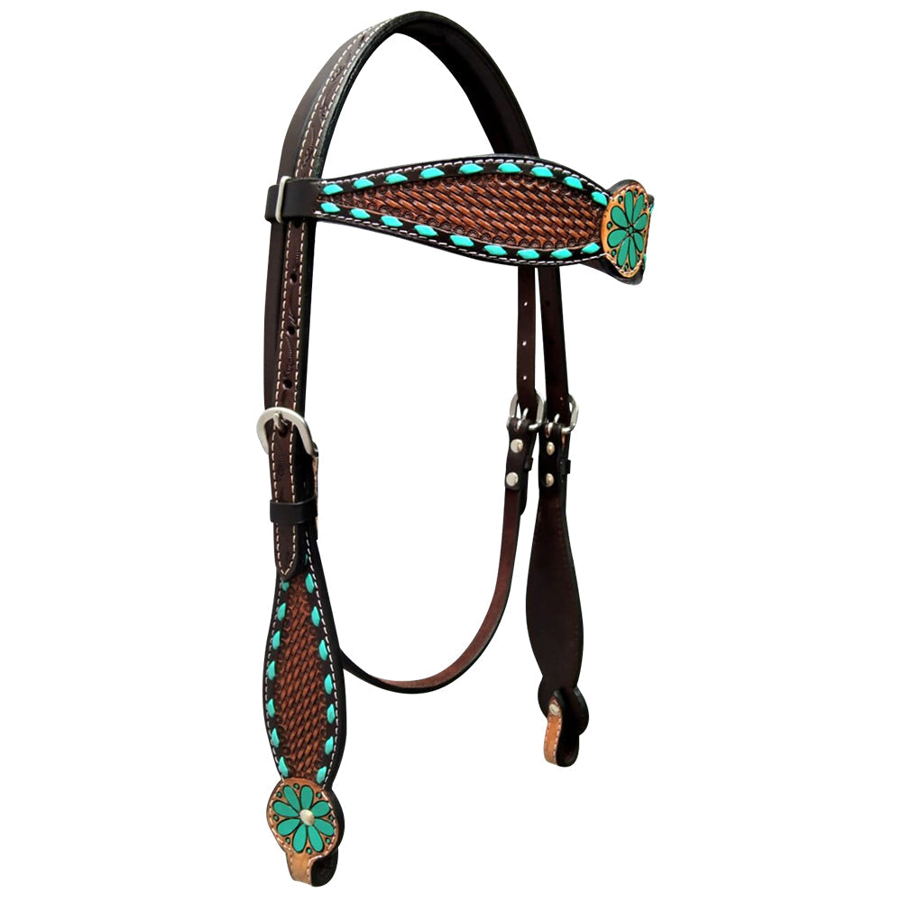 Bar H Equine Genuine Western American Leather Horse Premium Headstall &amp; Breast Collar Set