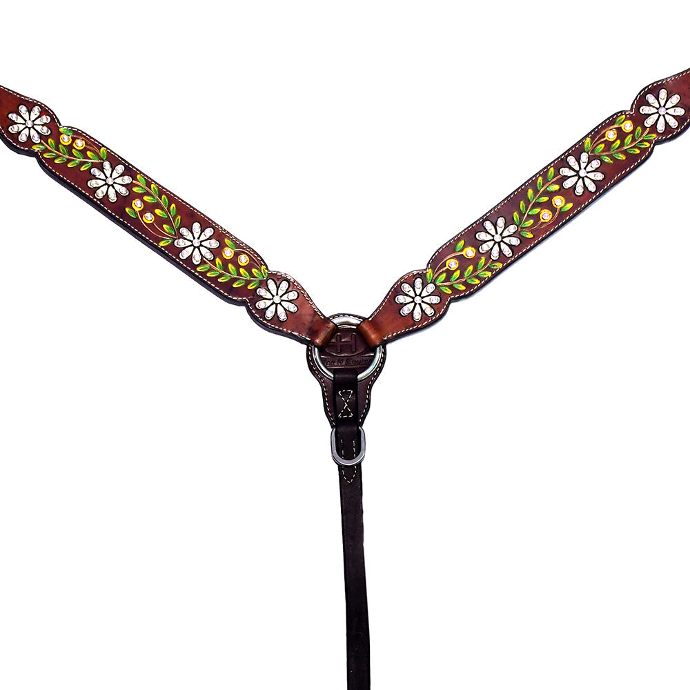 Bar H Equine Genuine Western American Leather Horse Premium Headstall &amp; Breast Collar Set