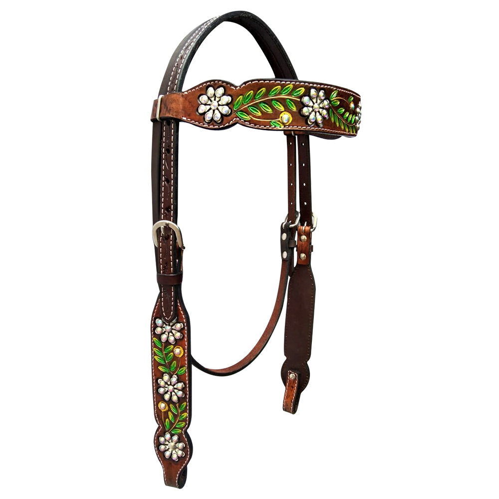 Bar H Equine Genuine Western American Leather Horse Premium Headstall &amp; Breast Collar Set