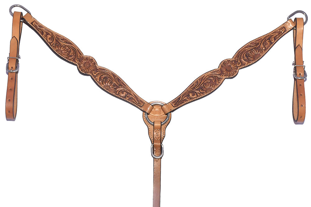 Bar H Equine Genuine Western American Leather Horse Premium Headstall &amp; Breast Collar Set