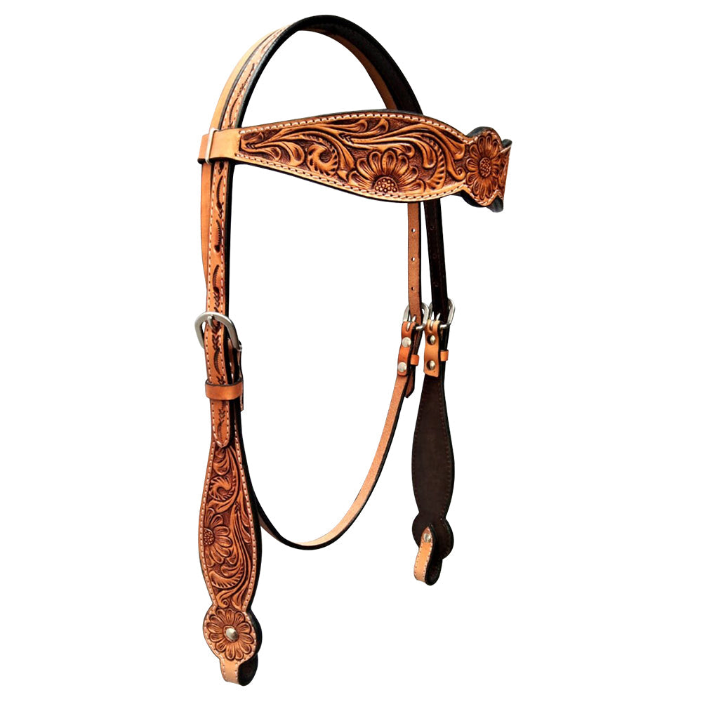 Bar H Equine Genuine Western American Leather Horse Premium Headstall &amp; Breast Collar Set
