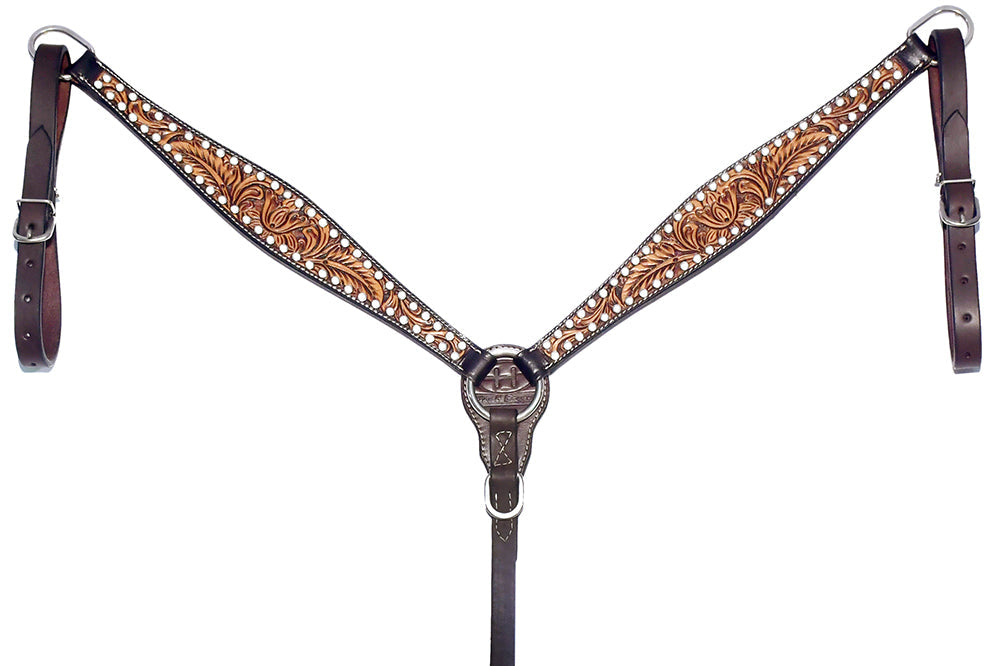 Bar H Equine Genuine Western American Leather Horse Premium Headstall &amp; Breast Collar Set