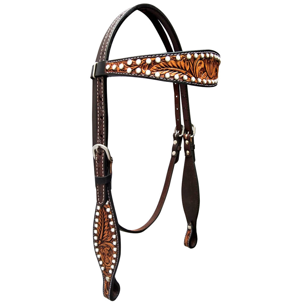 Bar H Equine Genuine Western American Leather Horse Premium Headstall &amp; Breast Collar Set
