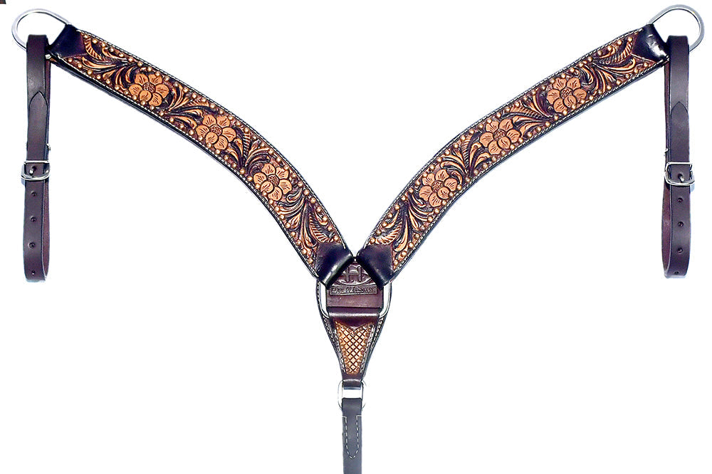 Bar H Equine Genuine Western American Leather Horse Premium Headstall &amp; Breast Collar Set
