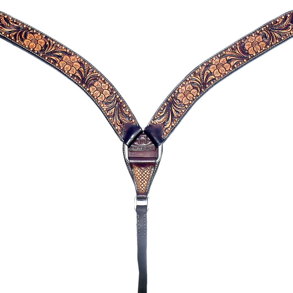 Bar H Equine Genuine Western American Leather Horse Premium Headstall &amp; Breast Collar Set