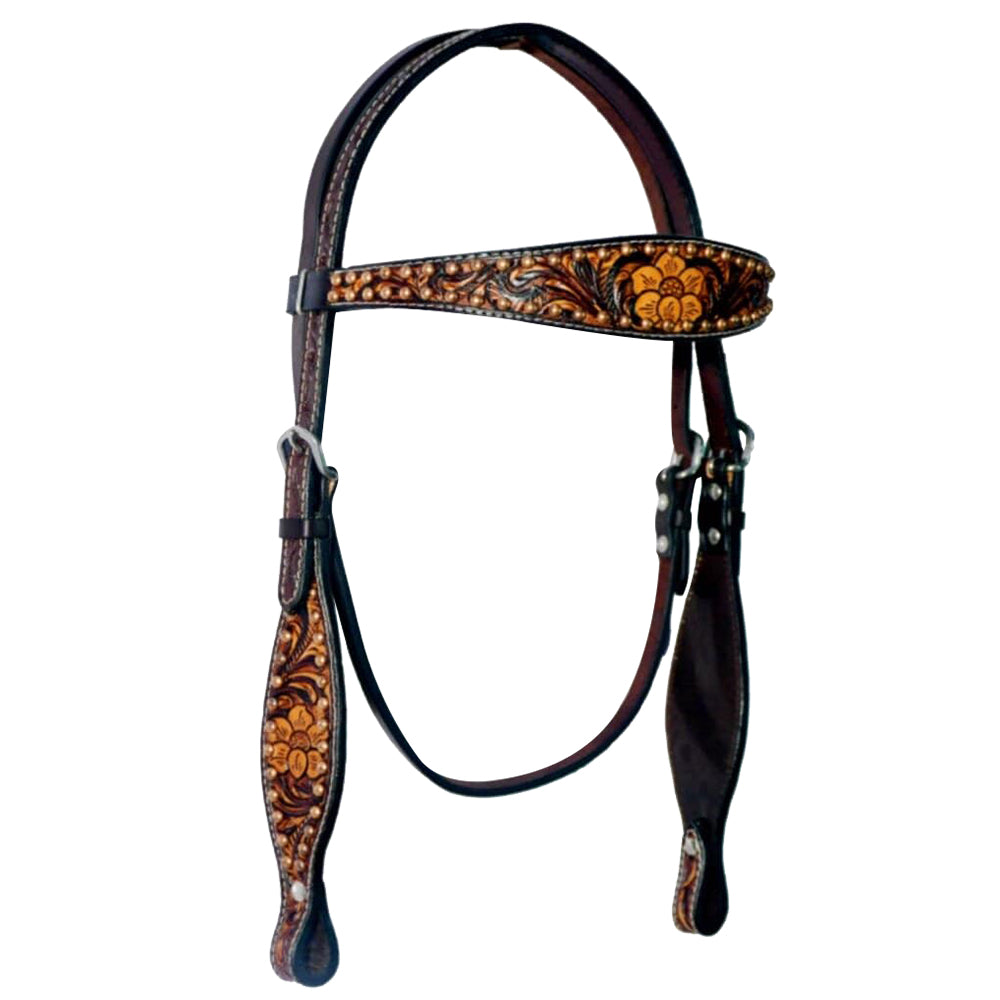 Bar H Equine Genuine Western American Leather Horse Premium Headstall &amp; Breast Collar Set