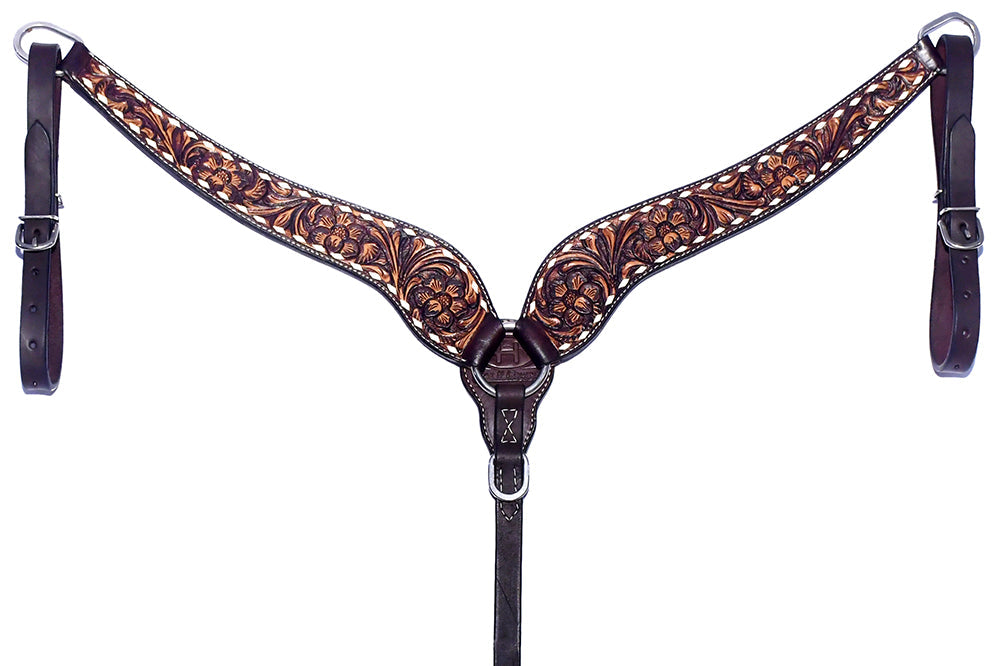 Bar H Equine Genuine Western American Leather Horse Premium Headstall &amp; Breast Collar Set