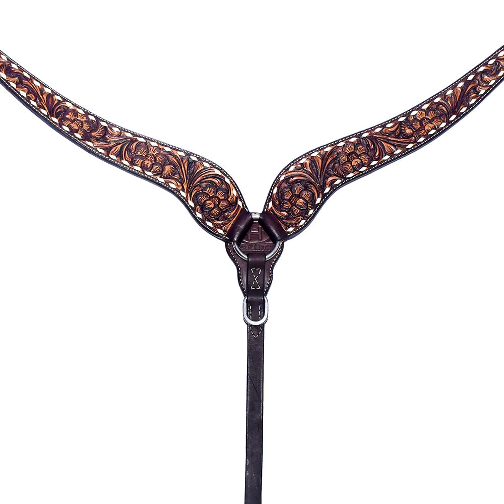 Bar H Equine Genuine Western American Leather Horse Premium Headstall &amp; Breast Collar Set