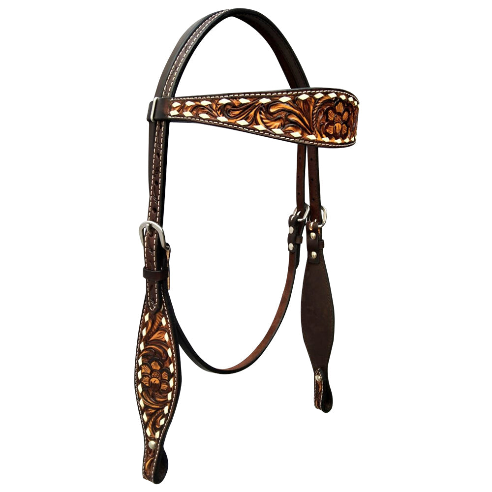 Bar H Equine Genuine Western American Leather Horse Premium Headstall &amp; Breast Collar Set