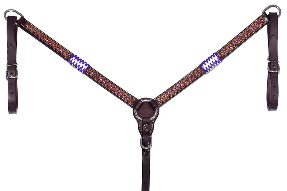 Bar H Equine Genuine Western American Leather Horse Premium Headstall &amp; Breast Collar Set