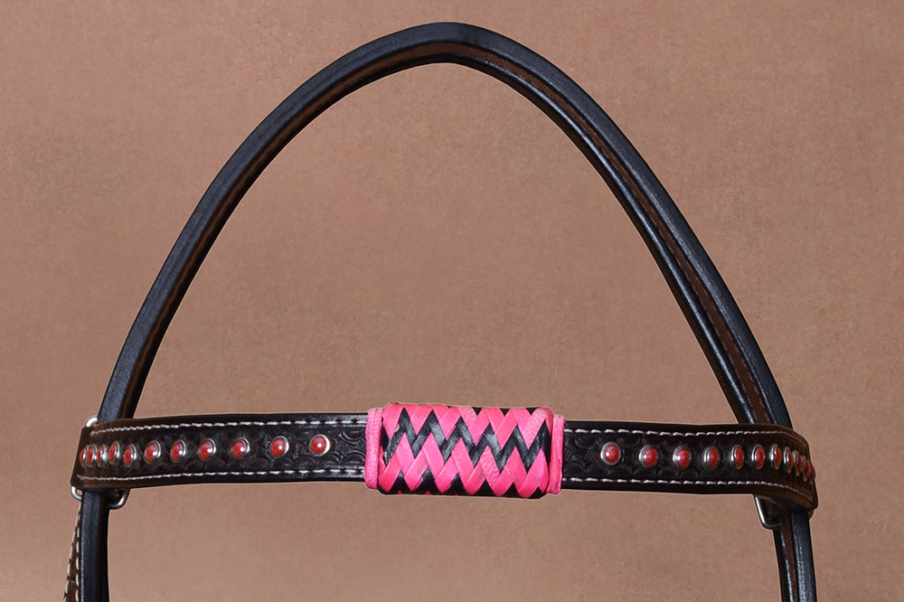 Bar H Equine Genuine Western American Leather Horse Premium Headstall &amp; Breast Collar Set