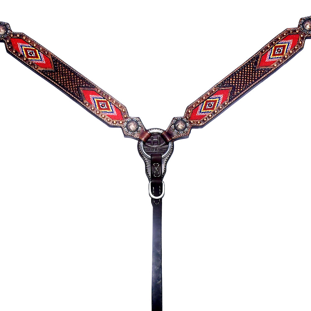 BAR H EQUINE Western Leather Horse Headstall &amp; Breast Collar &amp; Wither Strap