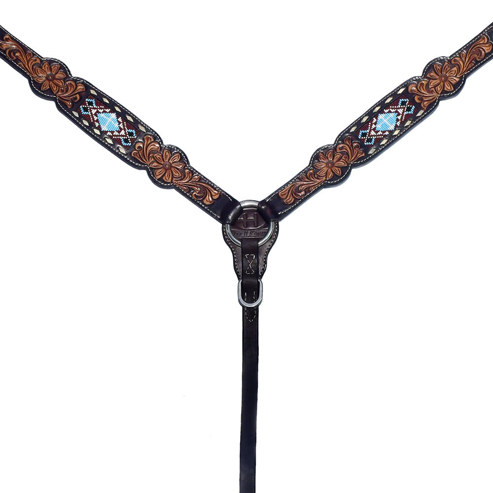 Bar H Equine Genuine Western American Leather Horse Premium Headstall &amp; Breast Collar Set