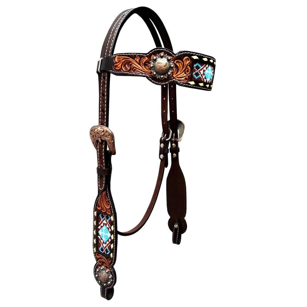 Bar H Equine Genuine Western American Leather Horse Premium Headstall &amp; Breast Collar Set
