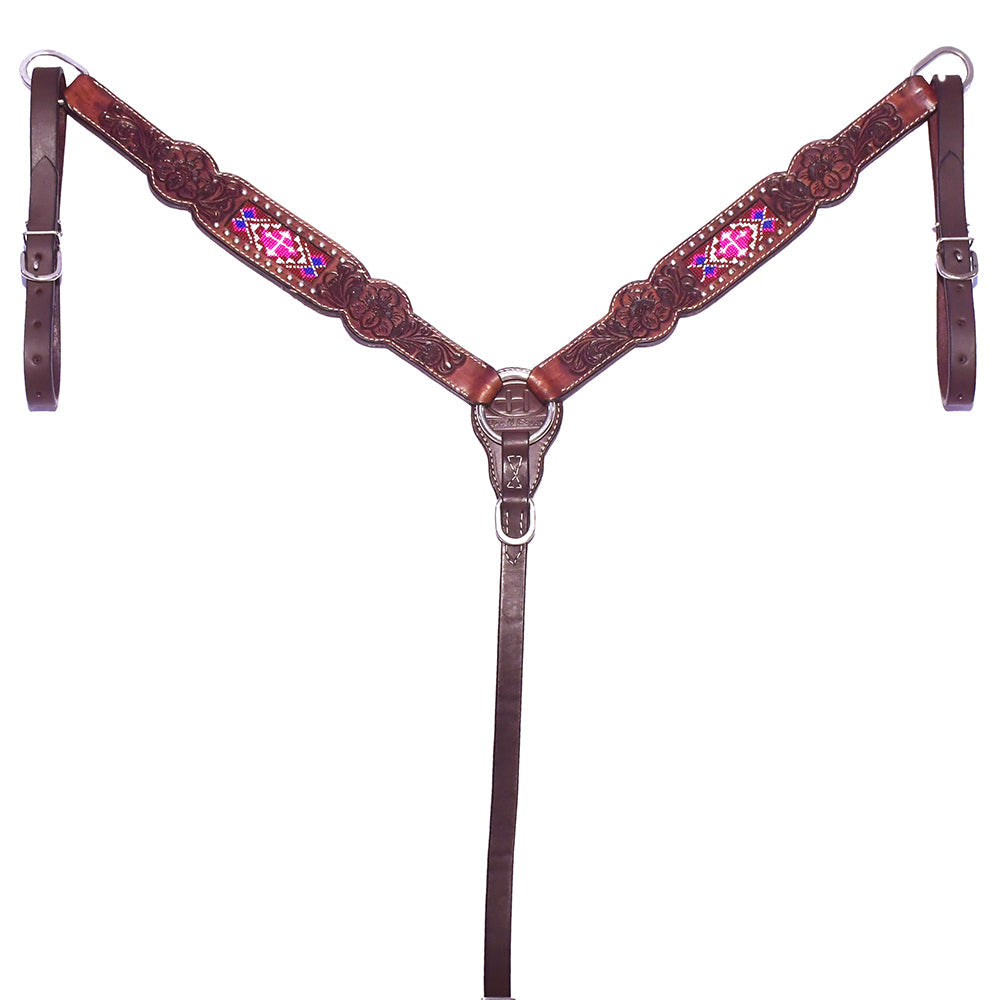 Bar H Equine Genuine Western American Leather Horse Premium Headstall &amp; Breast Collar Set