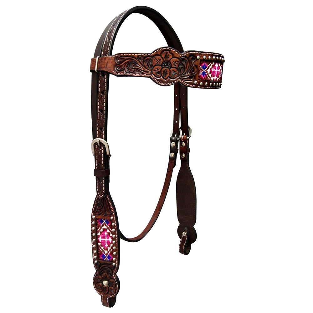 Bar H Equine Genuine Western American Leather Horse Premium Headstall &amp; Breast Collar Set