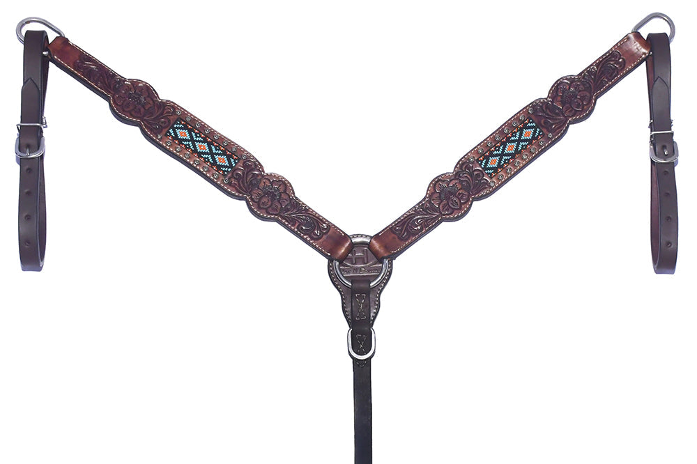 Bar H Equine American Leather Horse Saddle Tack One Ear Headstall | Breast Collar | Browband Headstall | Wither Strap | Tack Set BER229