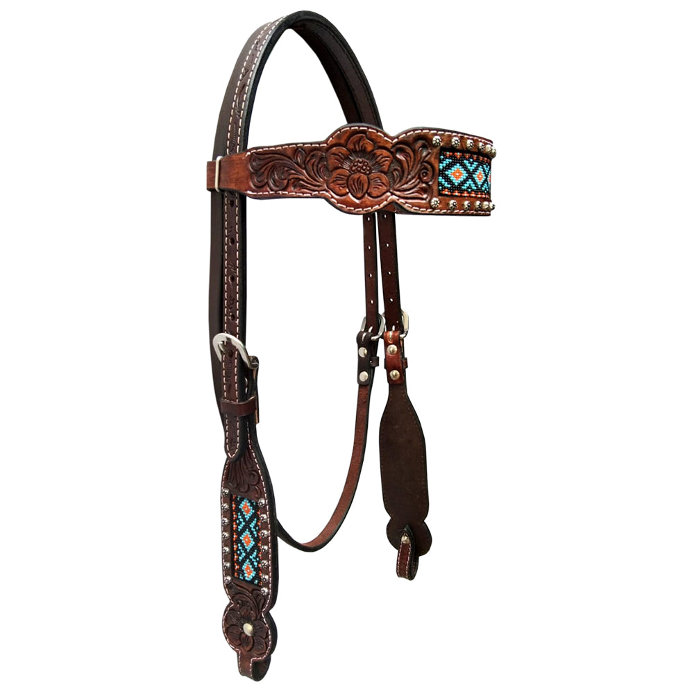 Bar H Equine American Leather Horse Saddle Tack One Ear Headstall | Breast Collar | Browband Headstall | Wither Strap | Tack Set BER229