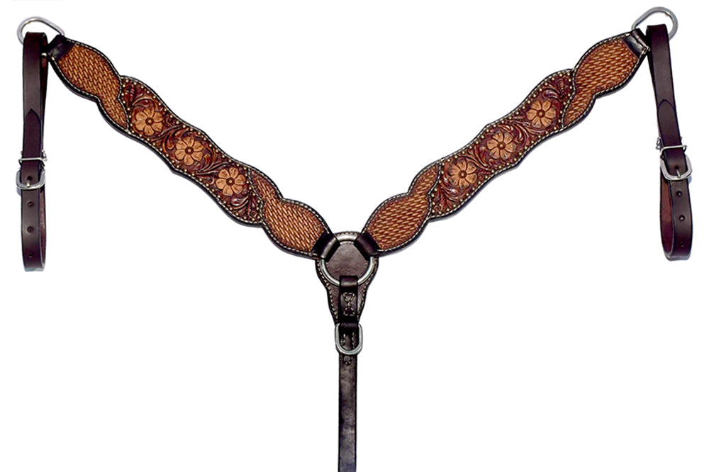 Bar H Equine Genuine Western American Leather Horse Premium Headstall &amp; Breast Collar Set