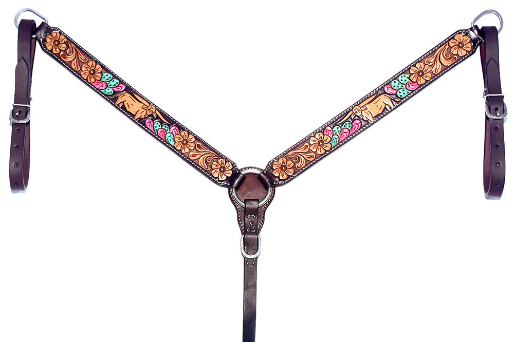 BAR H EQUINE Leather Horse Premium One Ear Headstall &amp; Breast Collar Set
