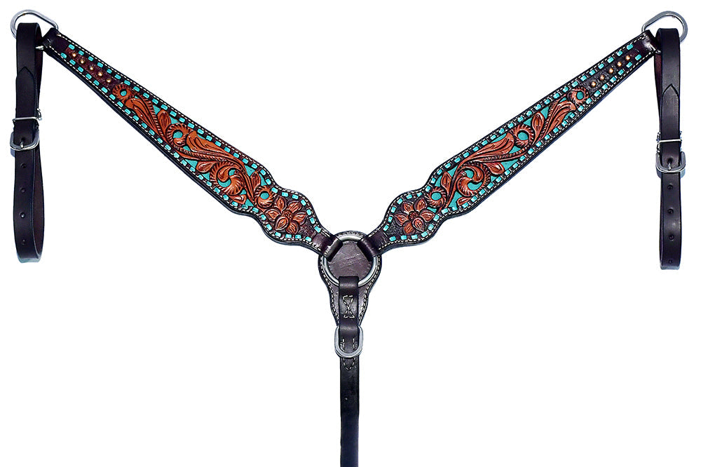 Bar H Equine Genuine Western American Leather Horse Premium Headstall &amp; Breast Collar Set