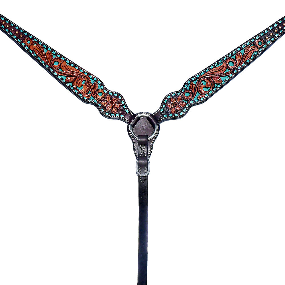 Bar H Equine Genuine Western American Leather Horse Premium Headstall &amp; Breast Collar Set