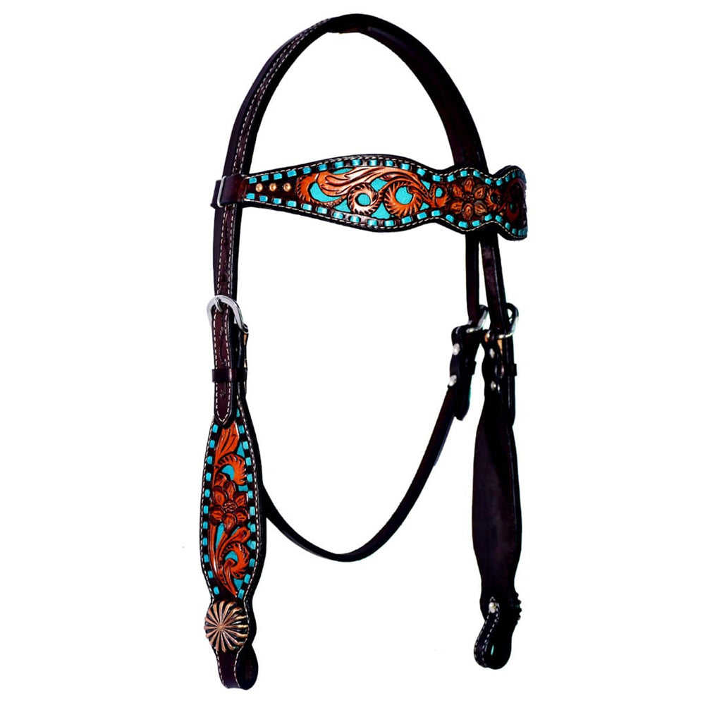 Bar H Equine Genuine Western American Leather Horse Premium Headstall &amp; Breast Collar Set