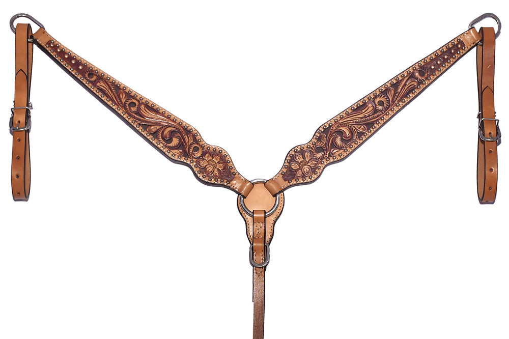 Bar H Equine Genuine Western American Leather Horse Premium Headstall &amp; Breast Collar Set