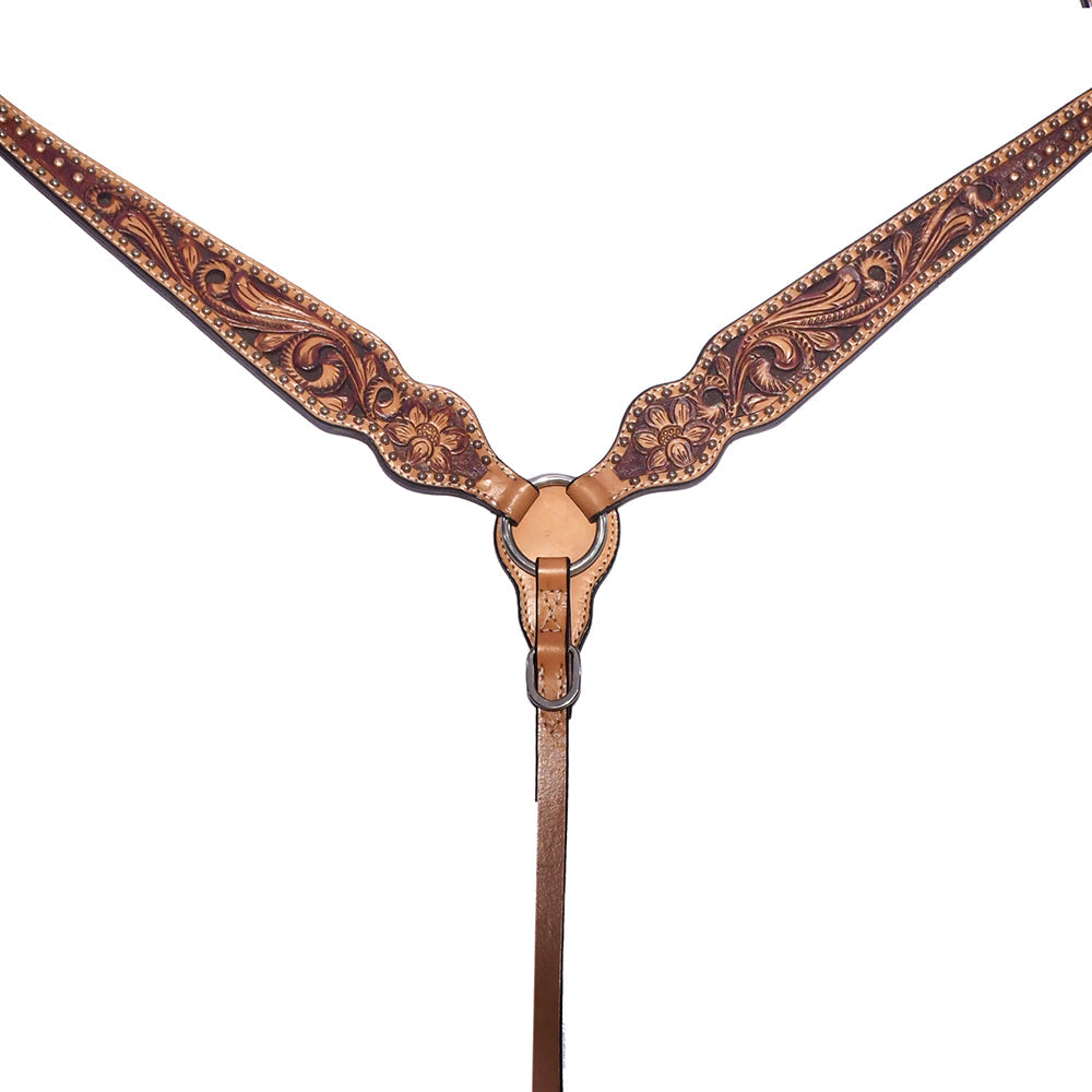 Bar H Equine Genuine Western American Leather Horse Premium Headstall &amp; Breast Collar Set