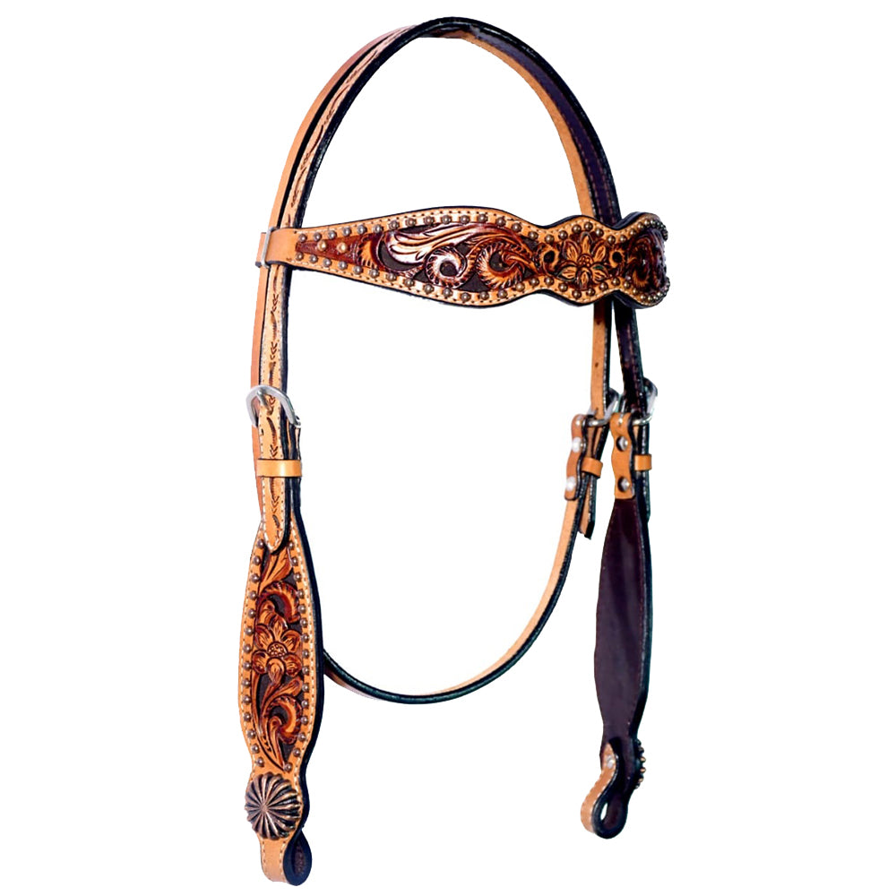 Bar H Equine Genuine Western American Leather Horse Premium Headstall &amp; Breast Collar Set
