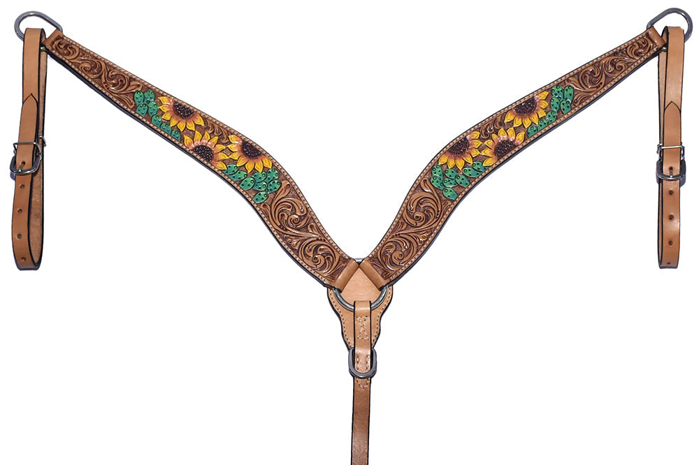 Bar H Equine Genuine Western American Leather Horse Premium Headstall &amp; Breast Collar Set