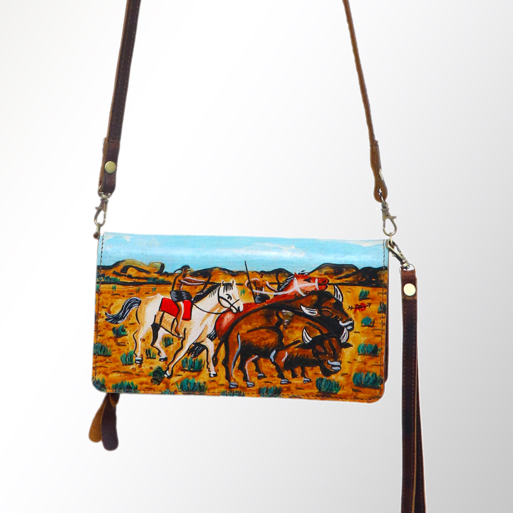 American Darling Organiser Hair-On Hand Tooled Genuine Leather Women Bag Western Handbag Purse