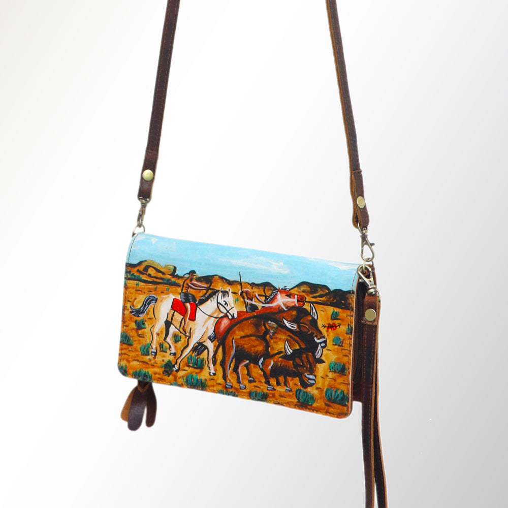 American Darling Organiser Hair-On Hand Tooled Genuine Leather Women Bag Western Handbag Purse