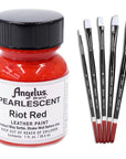 1 Oz Angelus Pearlescent Leather Paint 7 Color Set W/ 5 Pc Brush Set