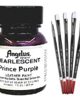 1 Oz Angelus Pearlescent Leather Paint 7 Color Set W/ 5 Pc Brush Set