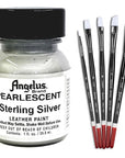 1 Oz Angelus Pearlescent Leather Paint 7 Color Set W/ 5 Pc Brush Set