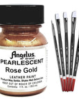 1 Oz Angelus Pearlescent Leather Paint 7 Color Set W/ 5 Pc Brush Set