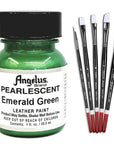 1 Oz Angelus Pearlescent Leather Paint 7 Color Set W/ 5 Pc Brush Set