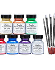 1 Oz Angelus Pearlescent Leather Paint 7 Color Set W/ 5 Pc Brush Set