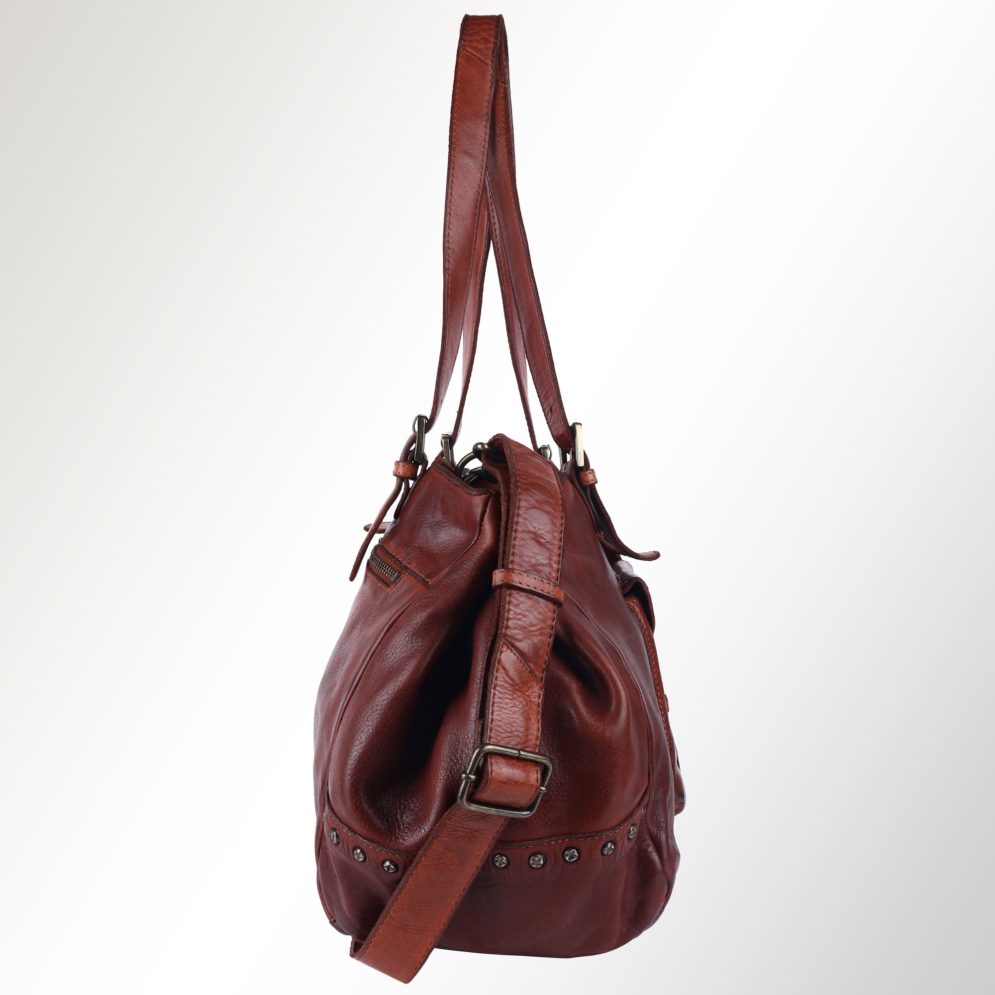 Spaghetti Western Swc126Cg Tote Vintage Handmade Drum Dyed Genuine European Cowhide Leather Women Bag Western Handbag Purse