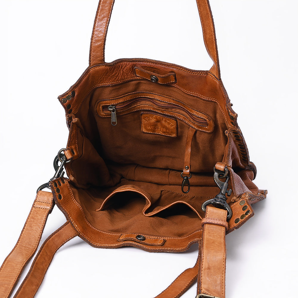 Spaghetti Western Swc133Tan Tote Vintage Handmade Drum Dyed Genuine European Cowhide Leather Women Bag Western Handbag Purse