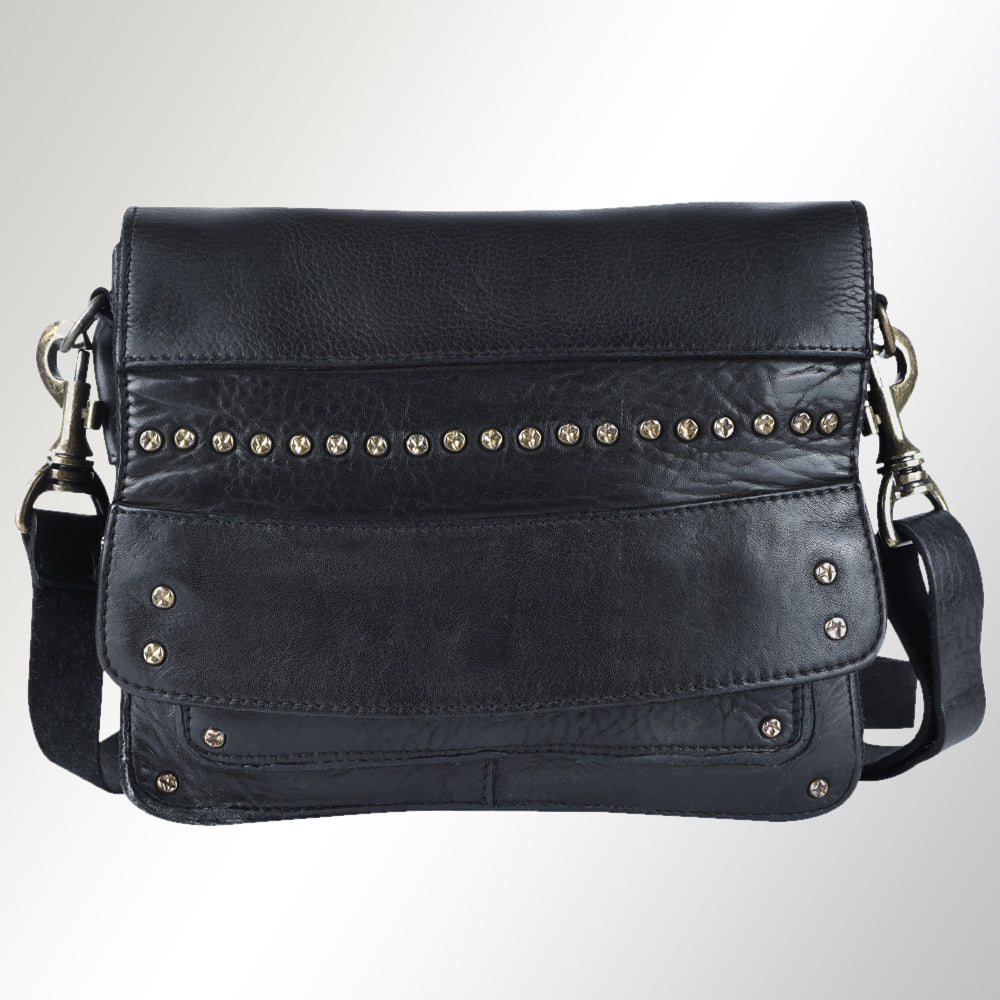 Spaghetti Western Swc170Blk Cross Body I Vintage Handmade Drum Dyed Genuine European Cowhide Leather Women Bag Western Handbag Purse