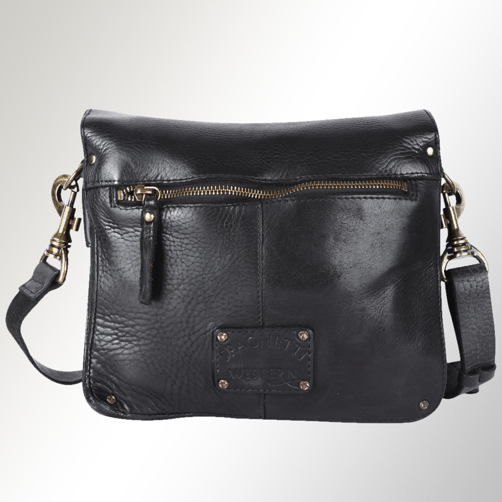 Spaghetti Western Swc170Blk Cross Body I Vintage Handmade Drum Dyed Genuine European Cowhide Leather Women Bag Western Handbag Purse