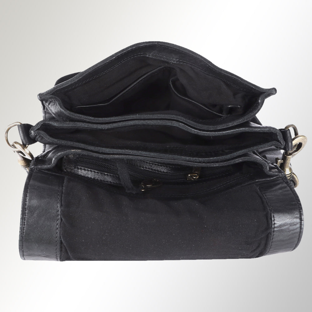 Spaghetti Western Swc170Blk Cross Body I Vintage Handmade Drum Dyed Genuine European Cowhide Leather Women Bag Western Handbag Purse