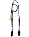 Bar H Equine Western Horse Genuine Leather Raw Hide One Ear Headstall Dark Brown